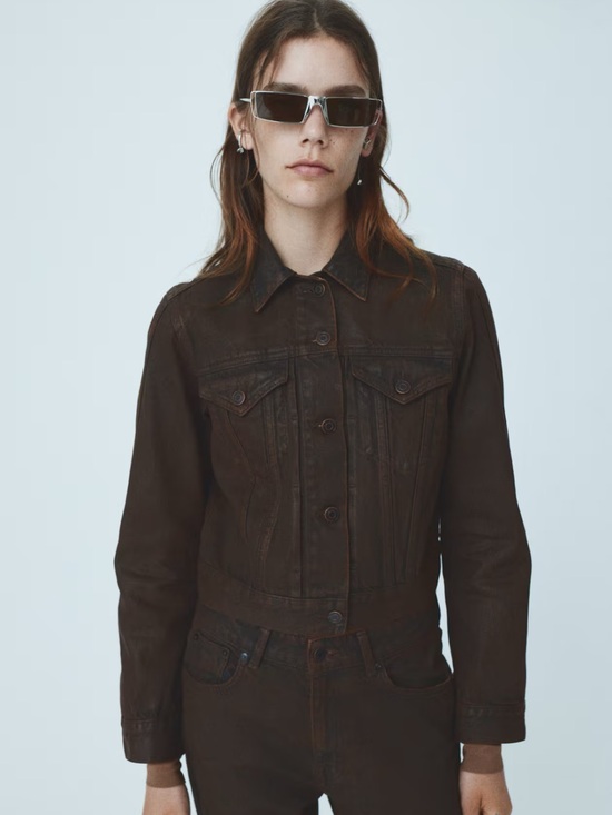 H&M Jackets & Blazers - H&M studio brown coated denim jacket, size M